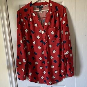 ModCloth Open Book print tunic blouse long sleeve Library Book Lover Size Medium